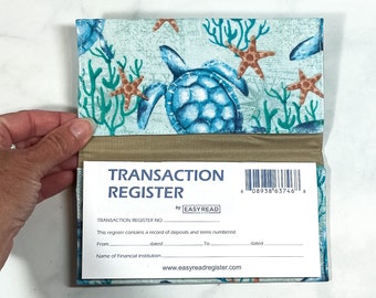 Checkbook Cover for Woman, Turtle Themed Gift, Check Book Cover for Duplicate Checks and Check Register, Fabric Checkbook Cover, Ocean Lover