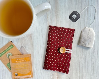 Tea Bag Holder for Tea Drinker, Tea Wallet for Herbal Tea Storage, Tea Lover Gift, Rustic Country Fabric Teabag Organizer, Tea Party Favor