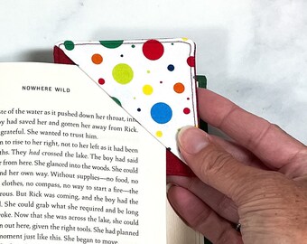 Dot Bookmark, Red Corner Bookmark, Young Reader Gift, Cute Fabric Bookmark, Aesthetic Corner Book Markers, Colorful Page Marker for Student