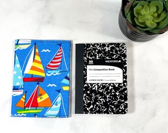 Mini Composition Notebook Cover with Boating Theme, Lakehouse Gift for Lake Wife, Lake Cabin Decor with Lake Vibes, Nautical Sailboat Design