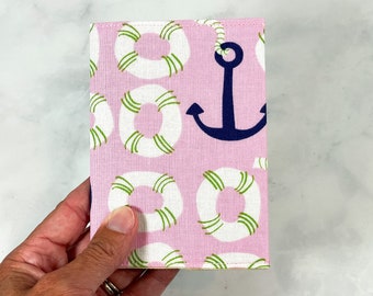 Mini Composition Notebook Cover for Password Book, Mini Notebook for Note Taking and Grocery Lists, Nautical Boating Fabric Book Cover