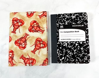 Mini Composition Notebook Cover with Lobster Theme for Coastal Grandma, Pocket Sized Book Sleeve for Small Travel Journal or Exercise Log