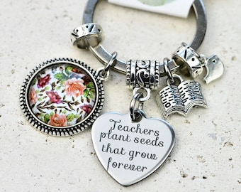 4-Pack Teacher Keychains - Stainless Steel Heart & Apple Pendant, Gift For Educators