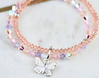 Junior Girl Butterfly and Swarovski Crystals Bracelet,