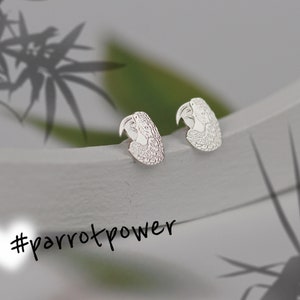 Parrot studs earrings sterling silver 925, Nature-inspired earrings