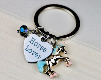 Horse Lover Keychain: Enamel Horse Charm, Equestrian Gift
