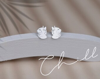 Kat dier oorknopjes sterling zilver 925