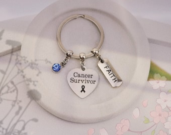 Cancer Survivor Keychain: Heart Charm, Birthstone Gift