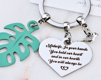 Midwife Keychain Gift: Leaf, Bird & Heart Charms