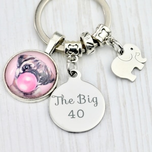 Lucky gift for 40th birthday, 40th birthdays keychain keyring, dog themed 40th birthday gift