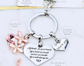 Midwife Keychain Gift: Silver Flower Charm, Thank You Keepsake