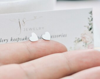 Sterling Silver Heart Stud Earrings: Small AG925 Silver Studs