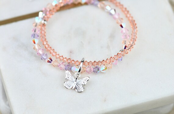 Junior Girl Butterfly and Swarovski Crystals Bracelet Etsy