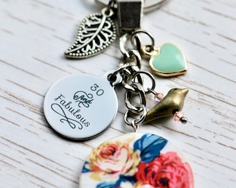 30th birthday gift, 30th birthday for her, 30th birthday keychain keyring, 30th birthday gift for wife, friend, sister etc.