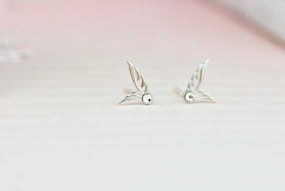 天使/鳥の羽スタッドピアス 925 スターリングシルバー - Etsy 日本