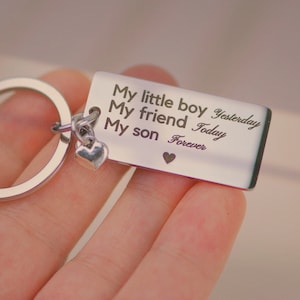 Engraved Keychain for Son: Stainless Steel with Heart Charm