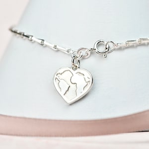 Bracelet carte en argent sterling 925, bijou carte coeur Terre