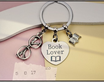 Book Lover-sleutelhanger: bril en boekbedels, literair cadeau
