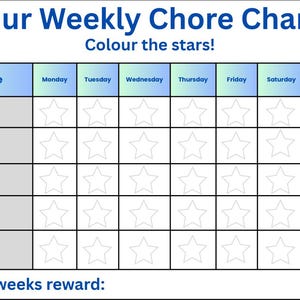 Printable Family Chore Chart | Weekly Reward Chart | A4 PDF Instant Download