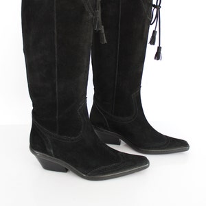 GOCHIC Vintage Boots Santiags Sharp Tips All Leather Daim Black T 37 Excellent Condition
