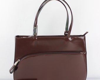 Sac vintage Lancel cuir verni marron et porte monnaie