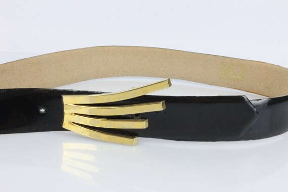 Vintage GF Made in France Black Varnish Belt and Gold Metal  display picture 1