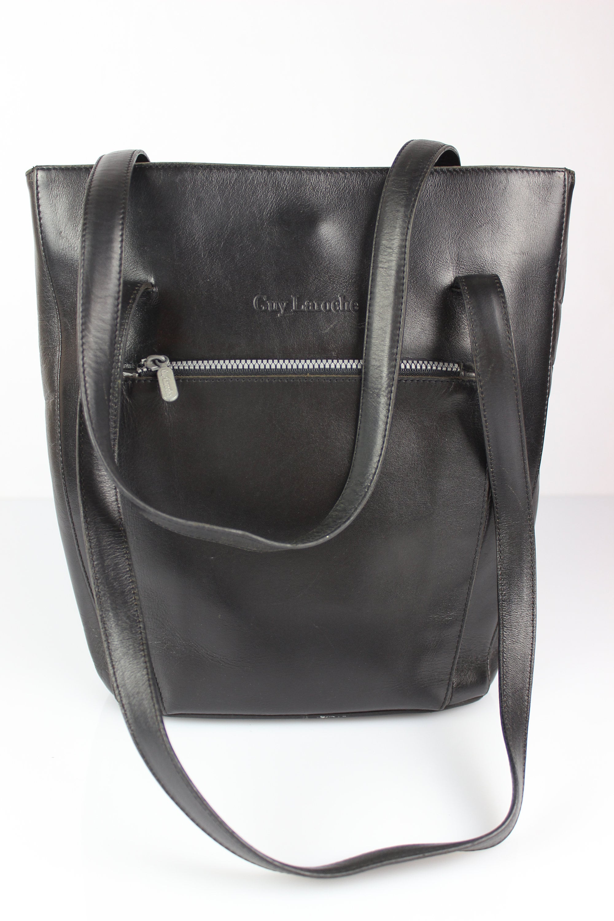 VINTAGE GUY LAROCHE Black Leather Bag Very Good Condition 