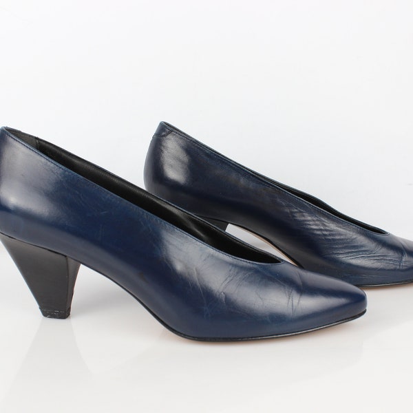 Vintage pumps all leather navy blue Fiordiluna Italy T 36,5