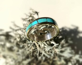 Real turquoise ring silver and brass