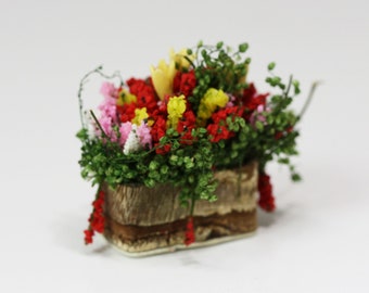 Pink Tulip Rectangle Window Pot Dollhouse Miniatures Terracotta Garden