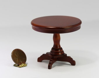 Dollhouse Miniature Side Table with Brass Base and Clear Glass Like Top S1042