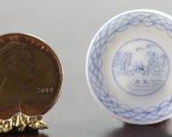 Landscape Trimmed in Blue Dollhouse Miniature Artisan Hand Painted Plate