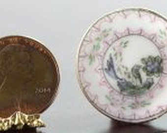 Landscape Trimmed in Blue Dollhouse Miniature Artisan Hand Painted Plate
