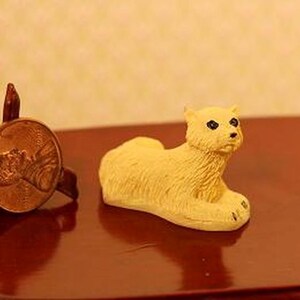 Dollhouse Miniature Economy Sitting Cream Dog with One Black Eye