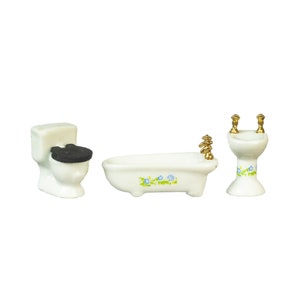 Dollhouse Miniature Blue Floral 1:24 Scale Bathroom Set