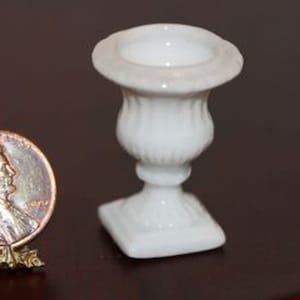 Dollhouse Miniature White Ceramic Pedestal Vase