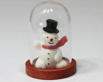 Dollhouse Miniature Christmas Snowman with a Red Scarf in a Glass Dome