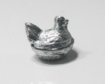 Dollhouse Miniature Nesting Hen Bowl in Pewter Metal