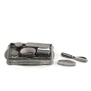 Dollhouse Miniature Polished Pewter Men&#39;s Dressing Table Set