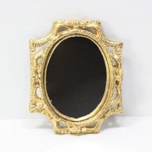 Dollhouse Miniature Oval Gold Metal Framed Wall Mirror