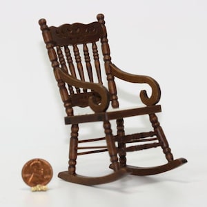 Dollhouse Miniature Walnut Antique Replica Rocking Chair