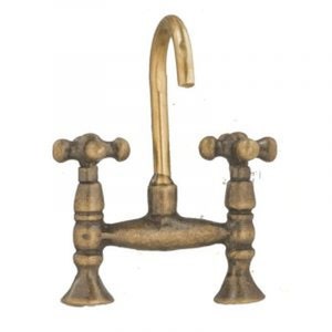 Dollhouse Miniature Old Fashioned Faucet Set in Antique Brass