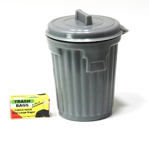Dollhouse Miniature Outdoor Garbage Can and Box of Garbage Bags