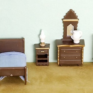 Dollhouse Miniature 1/4 Inch Scale Bedroom Furniture Set by Mini Dollhouse Furniture