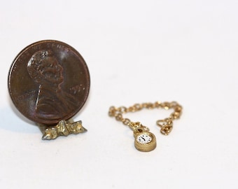 Dollhouse Miniature Pocket Watch on a Fine Chain
