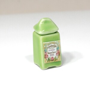 Dollhouse Miniature Bathroom French Roses Bath Product in a Green Canister
