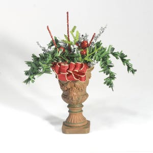 Dollhouse Miniature Artisan Christmas Greenery Filled Urn