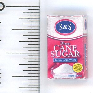 Dollhouse Miniature Pink & White Box of Pure Cane Sugar by Cindi&#39;s Minis