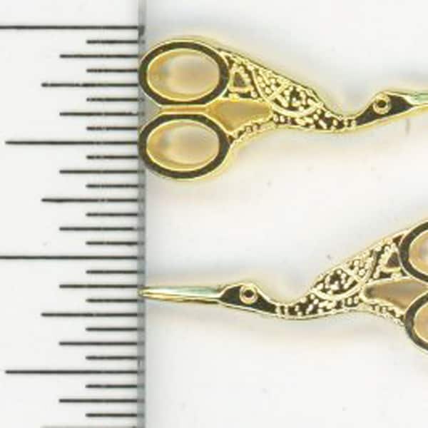 Dollhouse Miniature Set of 2 Embroidery Stork Scissors in Gold