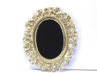 Dollhouse Miniature Artisan Ornate Oval Gold Wall Mirror